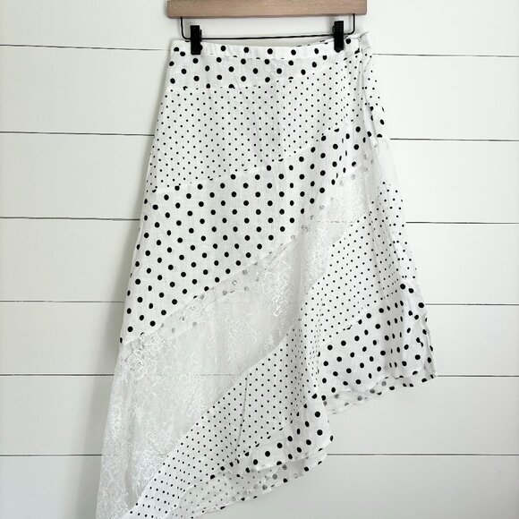 Princess Polly NWT white with black polka dots and lace asymmetrical skirt - Picture 1 of 4